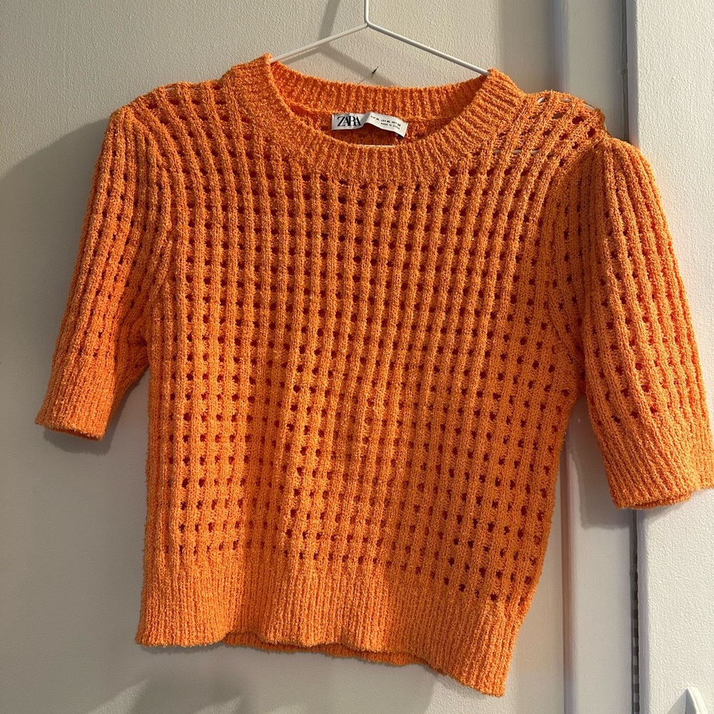 Zara Orange Cropped Knot Sweater XL